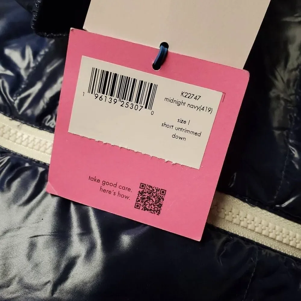 Kate Spade‎ Women's NWT Blue Metallic Hooded Zip Front Down Jacket Coat Large